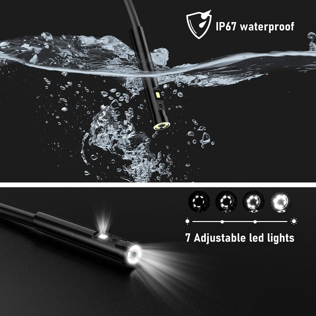 Dual Lens Endoscope Camera 1080P 5.18 IPS Screen 5mm IP67 Waterproof with 7 LED Lights 32GB Card 16.5FT Y136