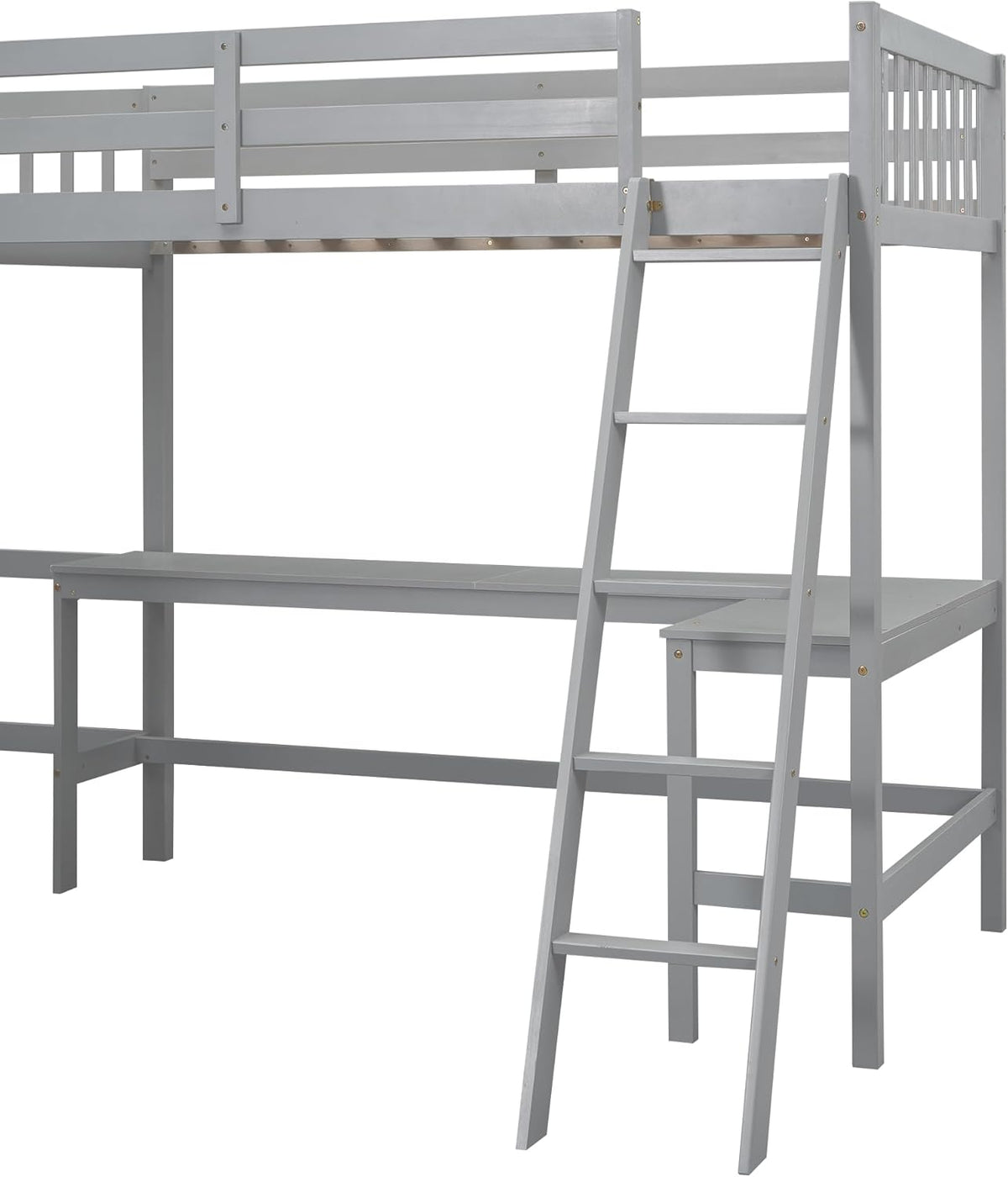 Gray Twin Size L-Shaped Loft Bed with Ladder and 2 Built-in Desks G1602