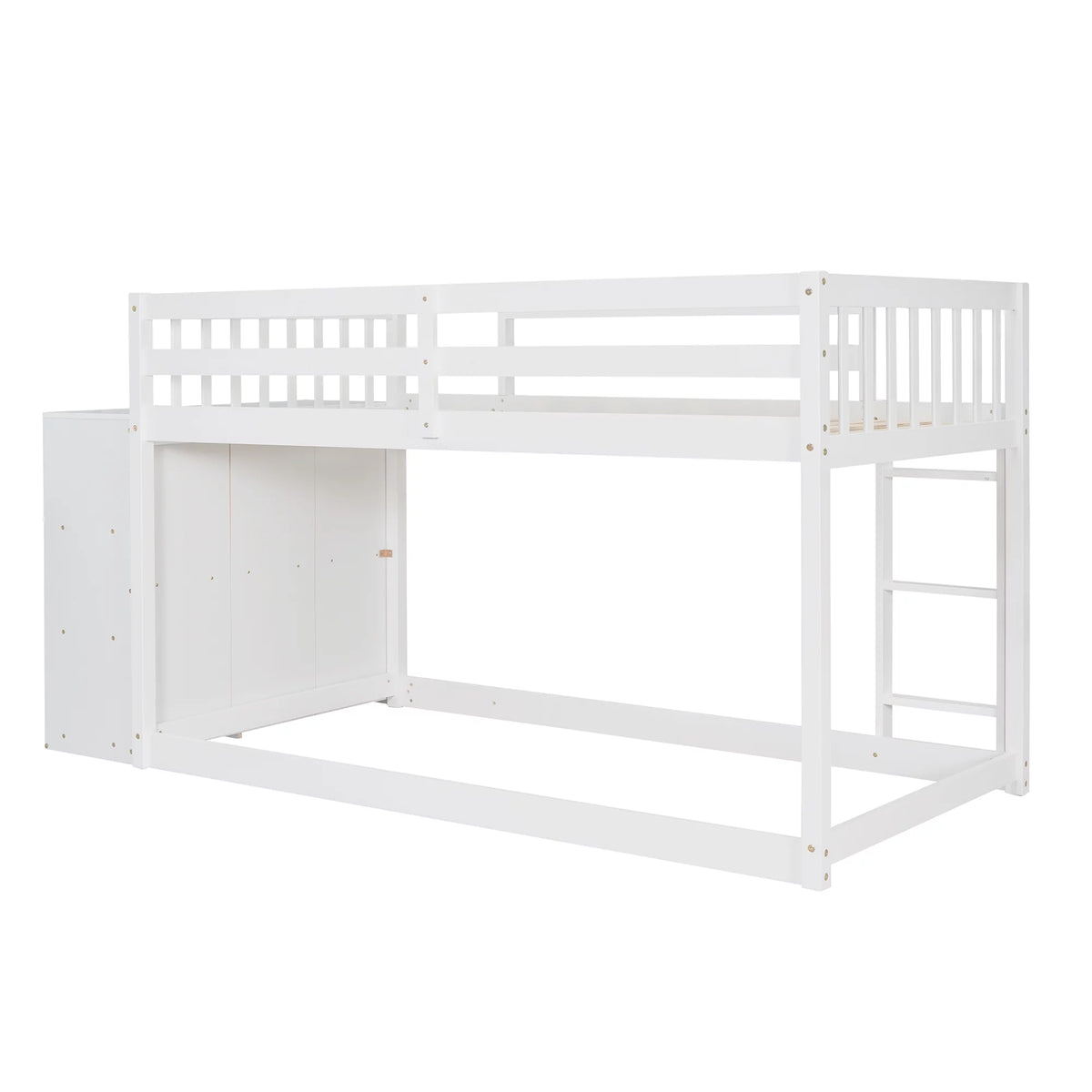 White Wood Twin Over Twin Bunk Bed with Storage Y258