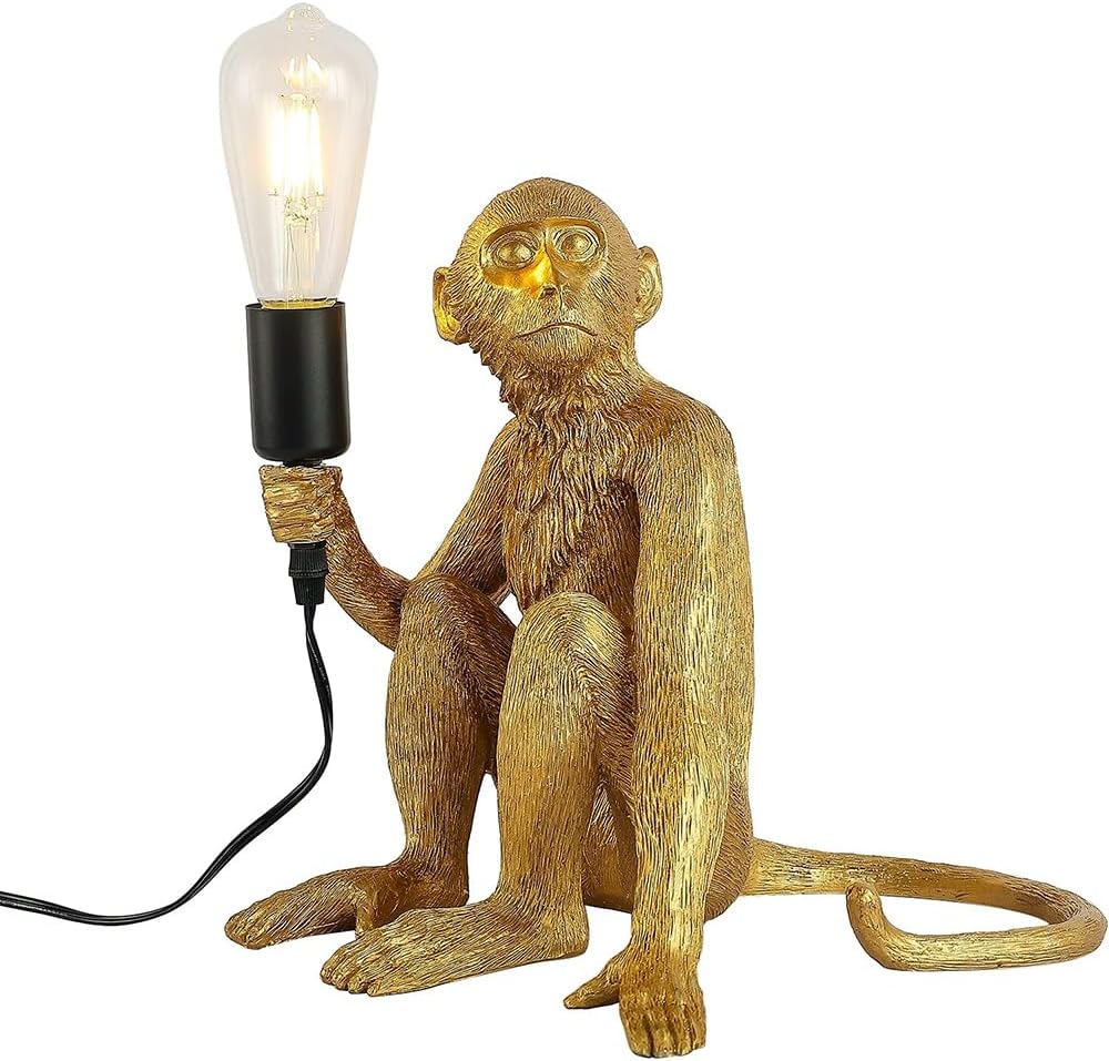 Monkey Lamp Gold Resin Sitting Lamp P7544