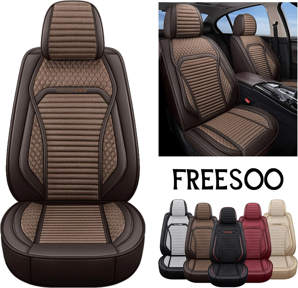 Beige Leather Linen Full Set Car Seat Covers X92130