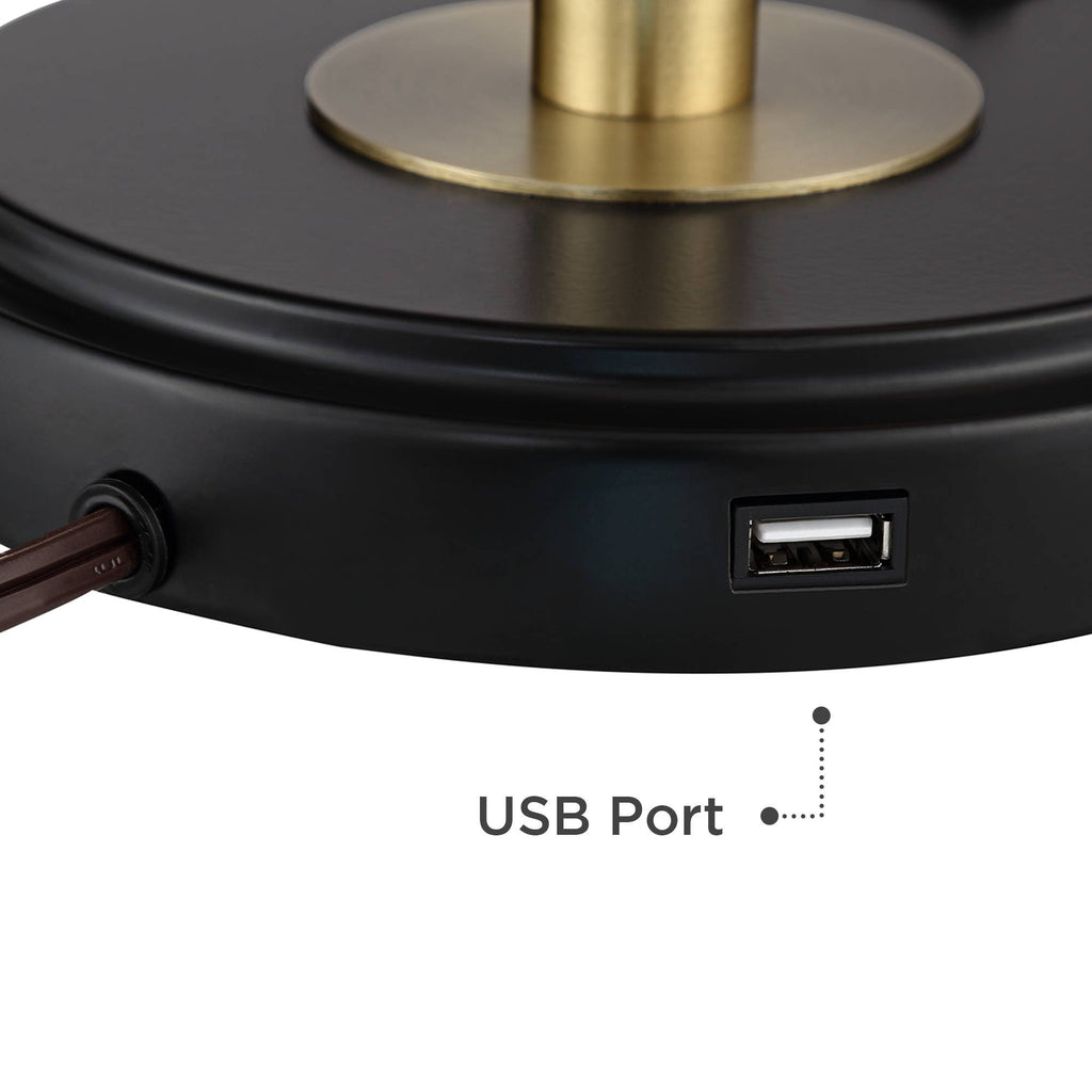 Modern Industrial Desk Table Lamp with USB Charging Port Adjustable Black Antique Brass Q354