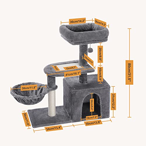 Green 32'' Cat Tree with Sisal Scratching Ramp and Hammock I54563
