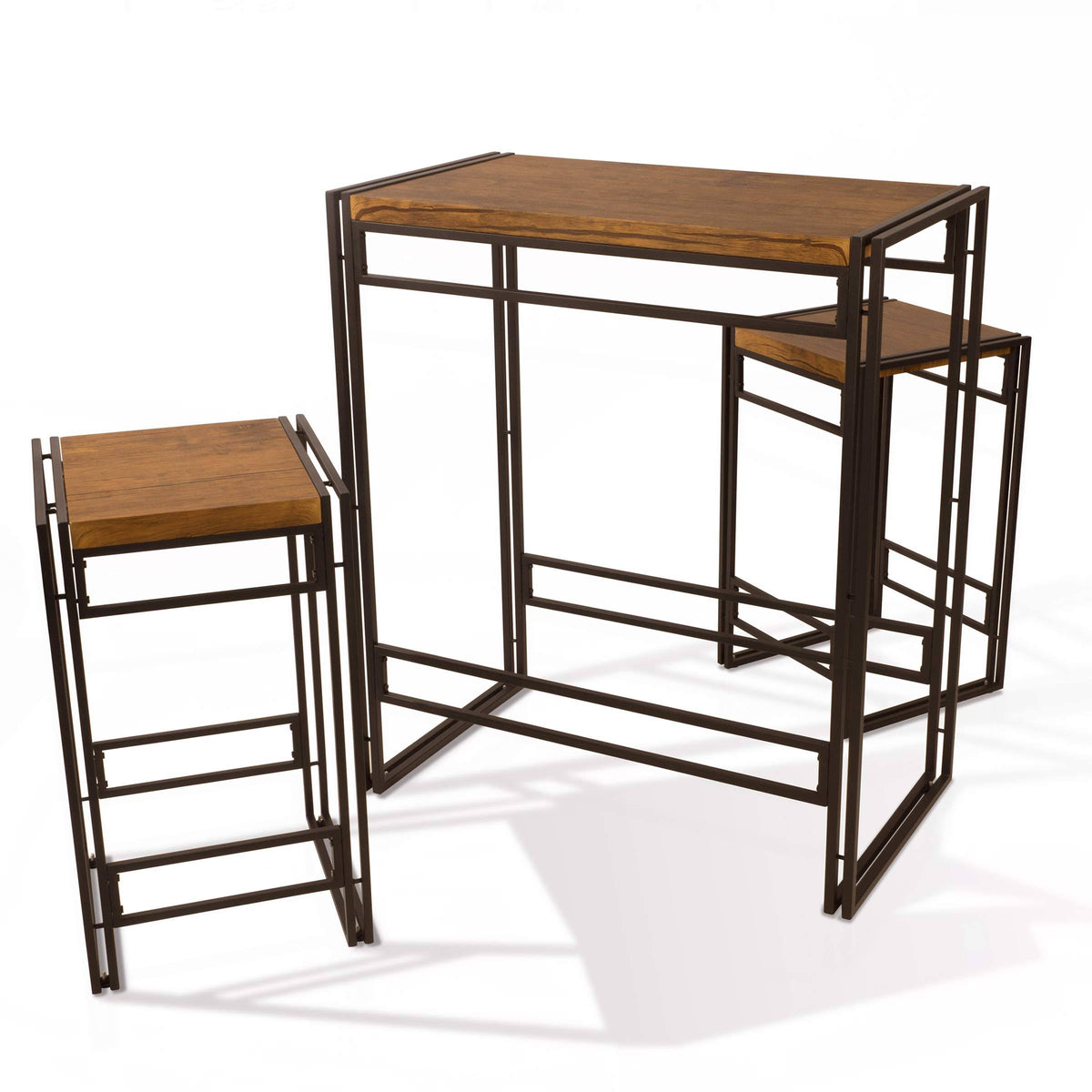 Bar Height 3 Piece Woodgrain Black Dining Table Set Z5908