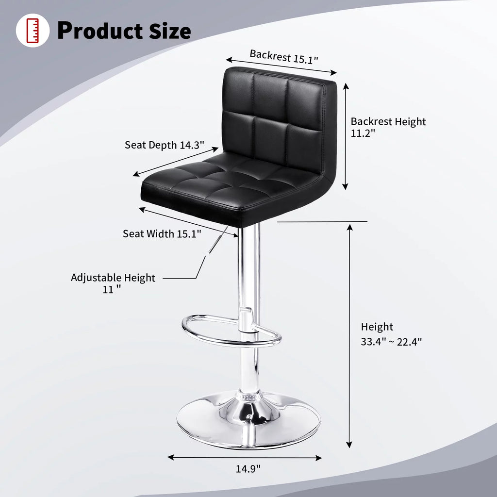 Set of 2 Black Adjustable Swivel Bar Stools B534