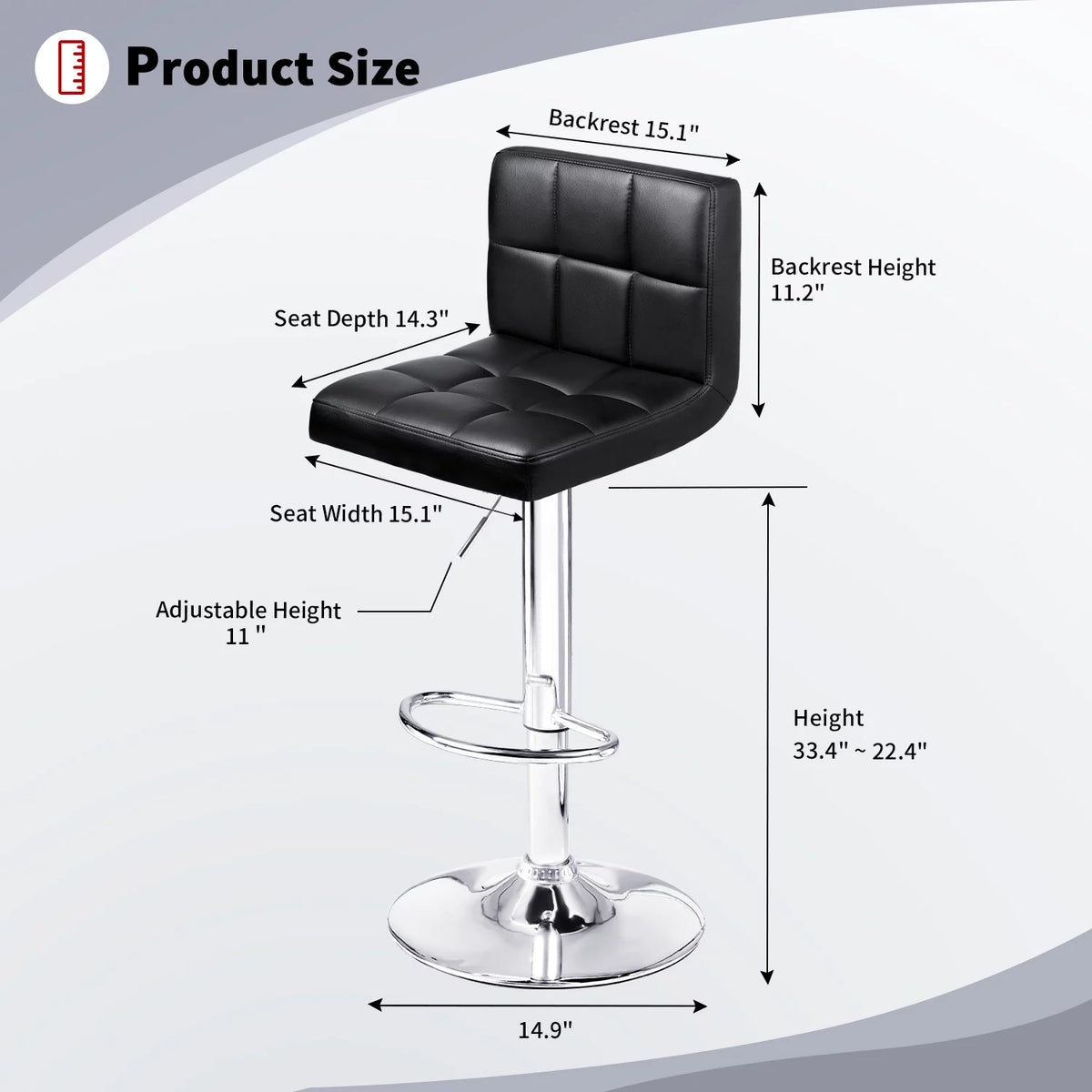 Set of 2 Black Adjustable Swivel Bar Stools B534