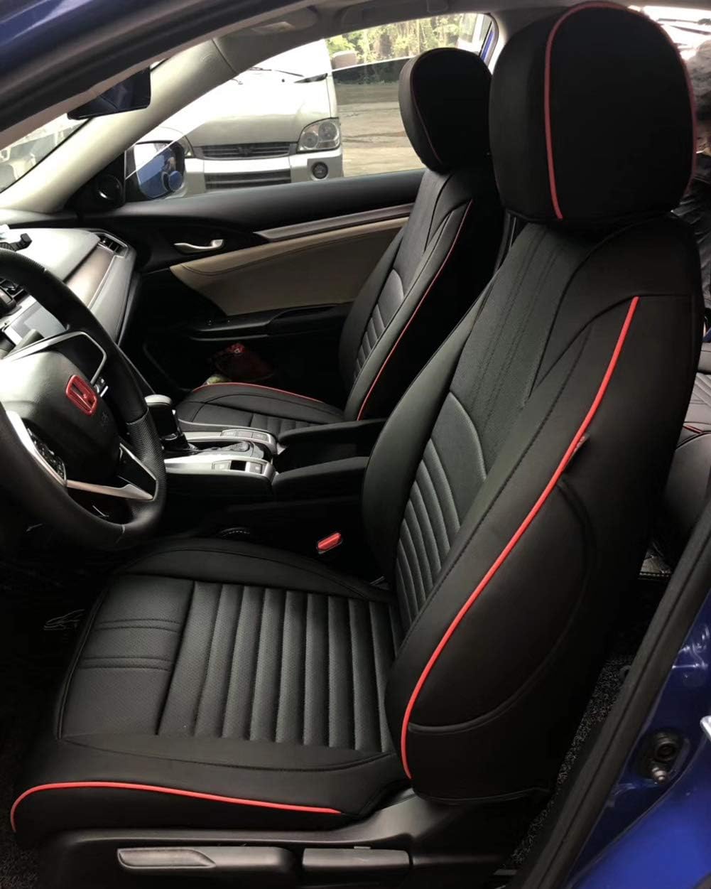 Red Leatherette Car Seat Covers for Honda Civic Sedan Q353