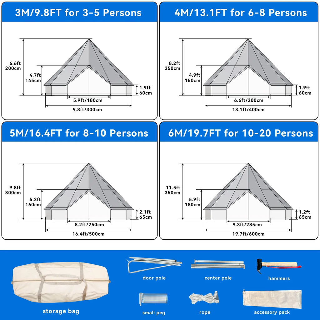 4 Seasons Waterproof Cotton Camping Tent with Stove Jacks E27978