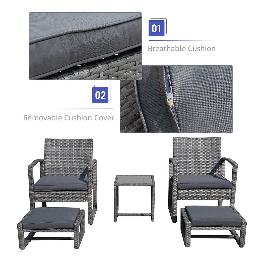 5 Piece Outdoor Patio Wicker Furniture Set with Ottomans Dark Grey G443613