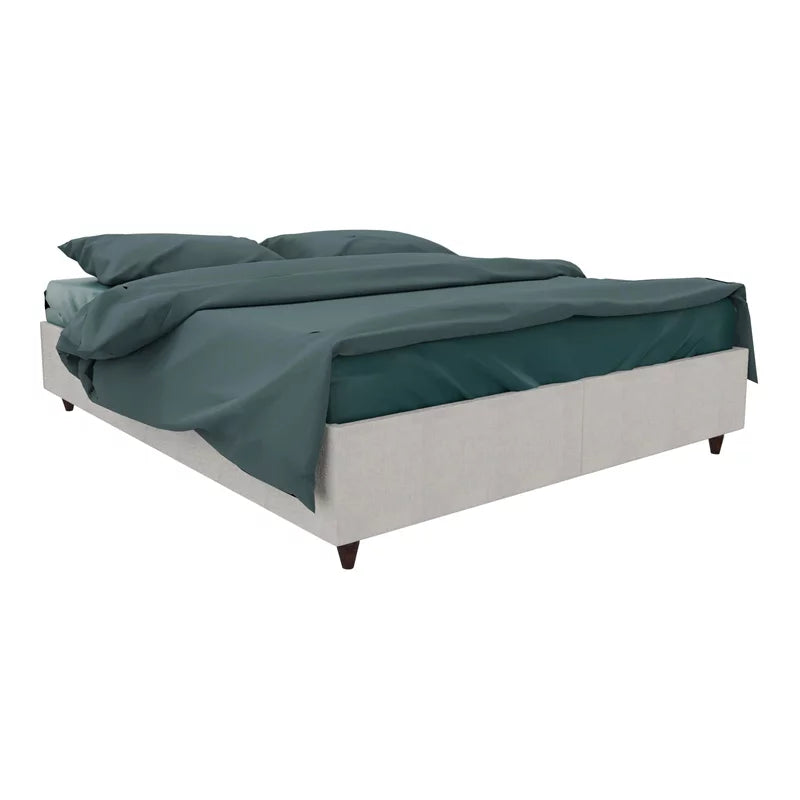 Beige Queen Size Metal Bed Base with Storage D7224