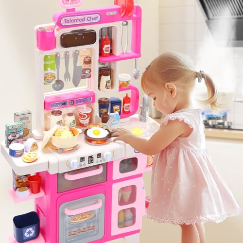 Pink Kids Play Kitchen Set with Sound & Light V4978