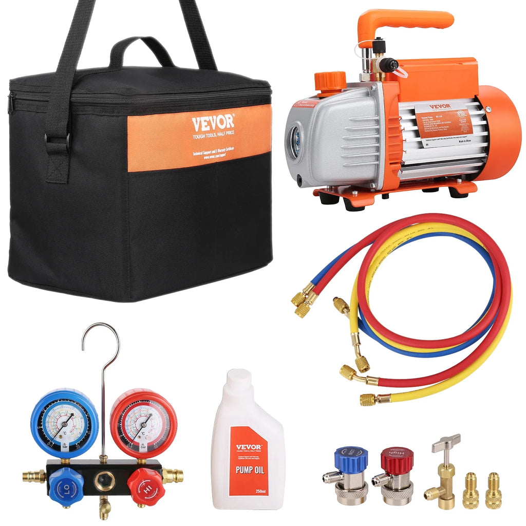 120V 1/5 HP 3.5 CFM HVAC Vacuum Pump with Gauge Set H701628