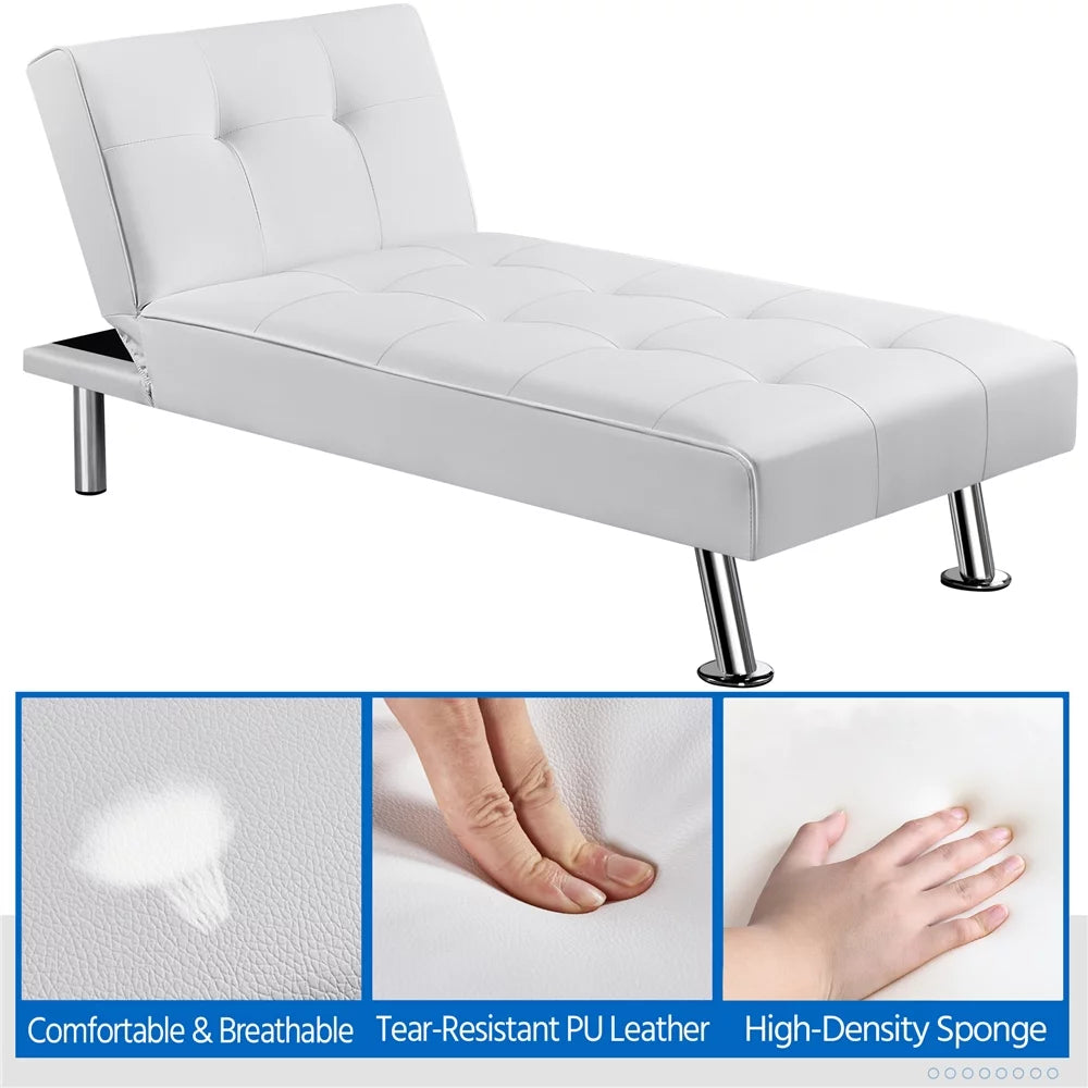 White Faux Leather Convertible Futon Chaise Lounge E984545