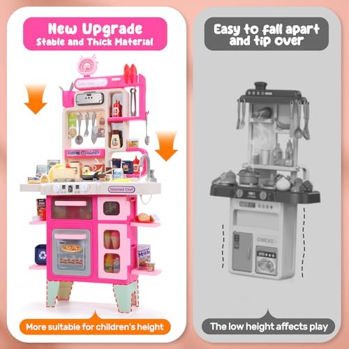 Pink Kids Play Kitchen Set with Sound & Light V4978