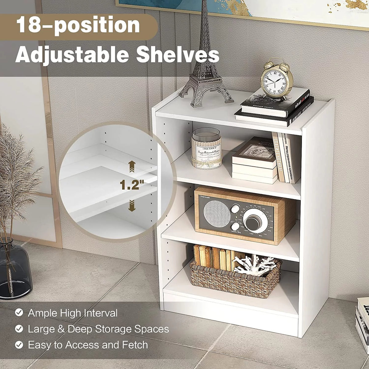 3-Tier Open Bookcase with Adjustable Shelves D847