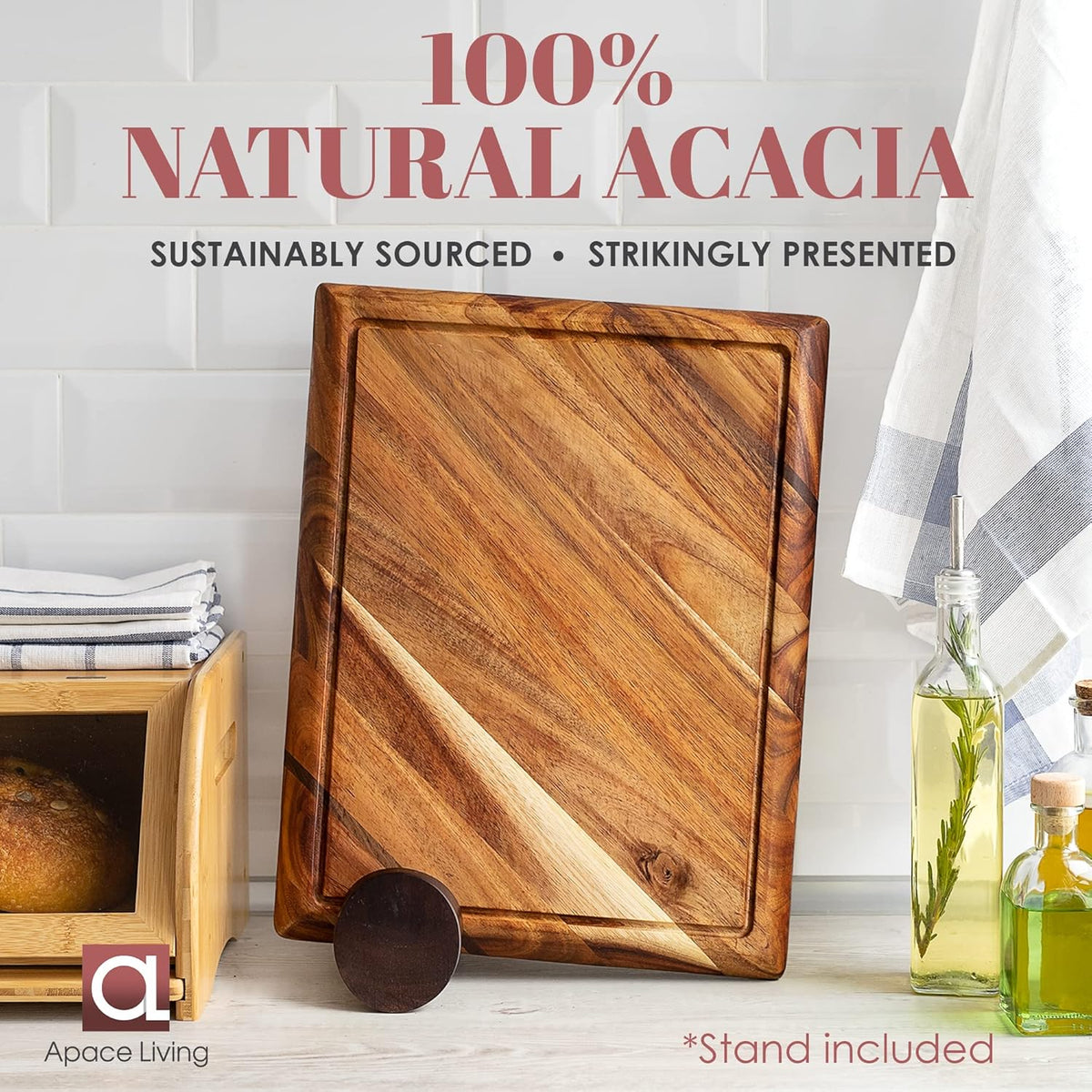 Large Acacia Wood Cutting Board with Stand and Juice Groove V8245