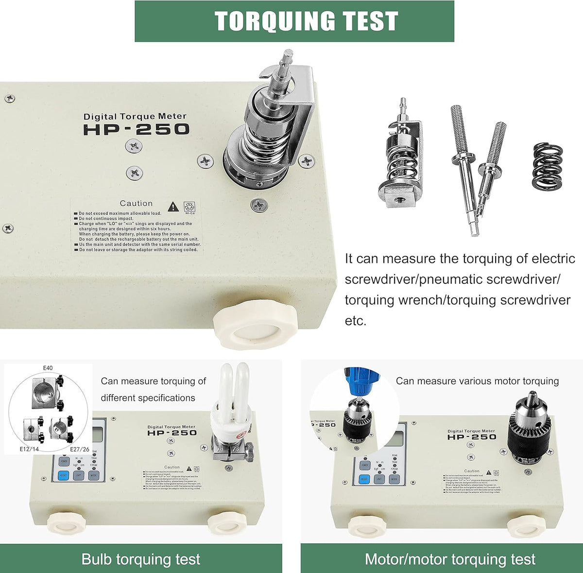 Digital Torque Meter Portable Torsion Meter Screw Driver Wrench Measure Tester Torque Testing Instrument With Calibration Certificate HP-250 Accessory A+B Q726