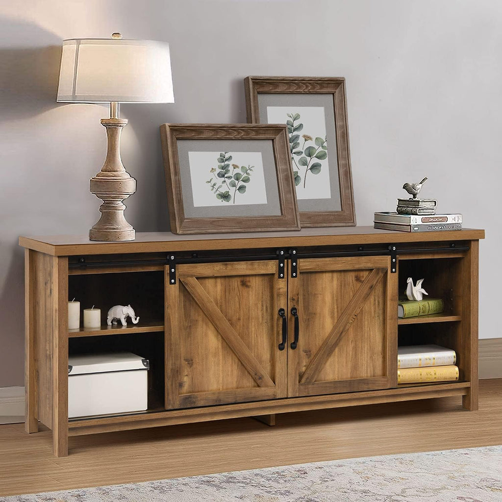 Rustic Oak TV Stand with Sliding Barn Door O906