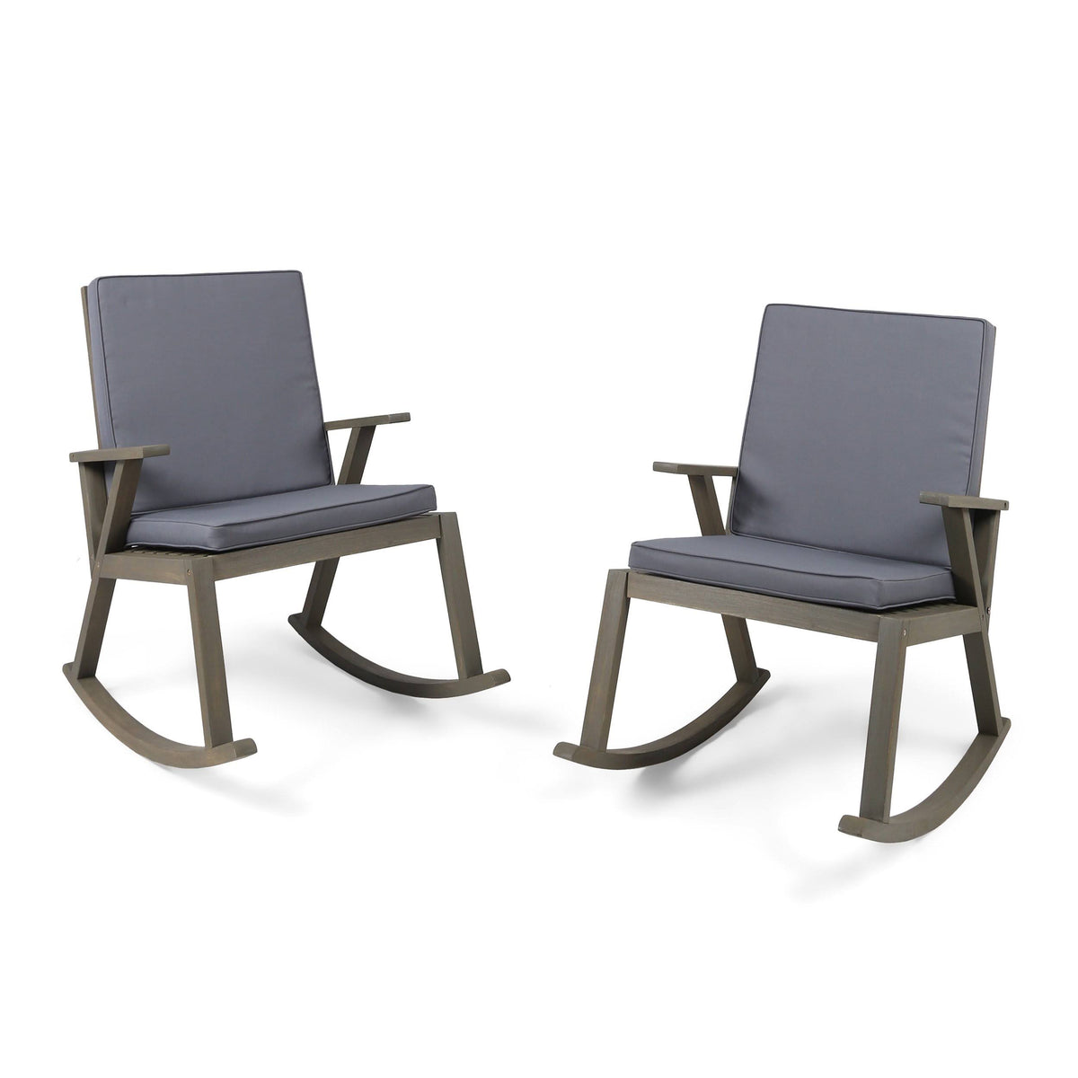 Dark Grey Acacia Wood Outdoor Rocking Chair Set of 2 T655