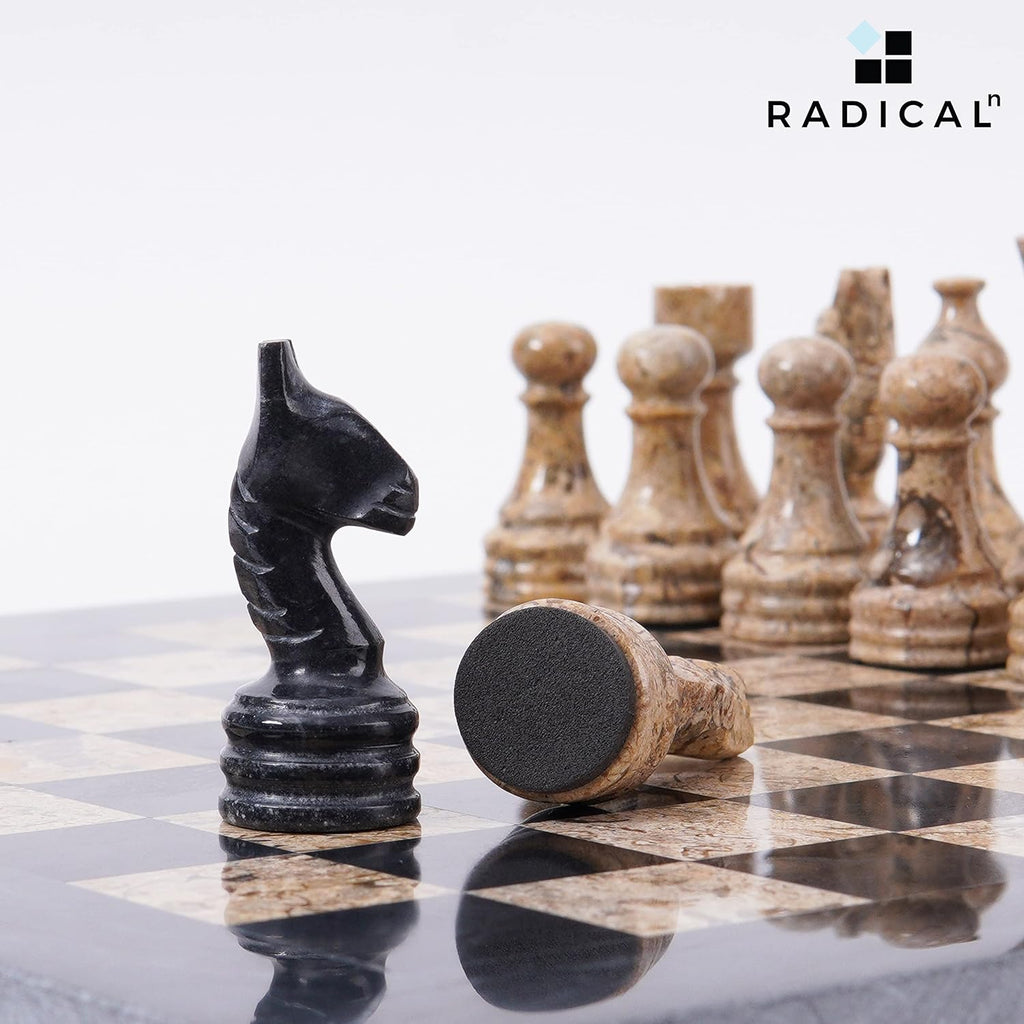 Marble Chess Set 12 Inches Black and Coral Handmade 1 Chess Board & 32 Chess Pieces Y8261