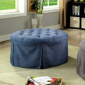 Blue Tufted Round Fabric Ottoman J273