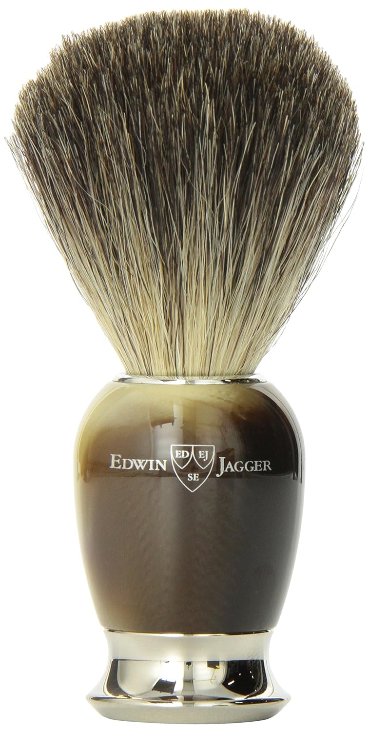 Simulated Horn Pure Badger Hair Shaving Brush with Nickel Plated Collar and End Cap Pack of 2 I886