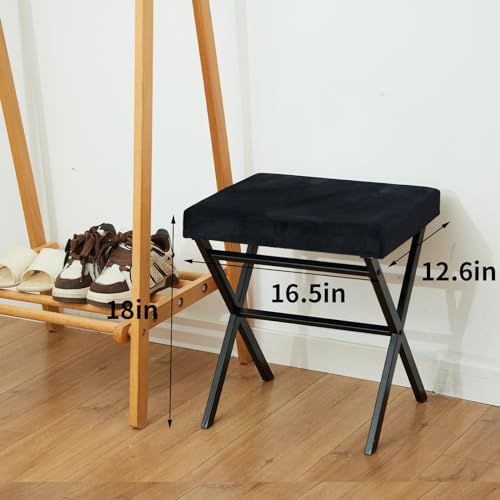 Black Square Thickened Cushion Vanity Stool with Metal X Legs E7809