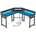 White Carbon Fiber L Shaped Gaming Desk with LED Lights & Power Outlets J160