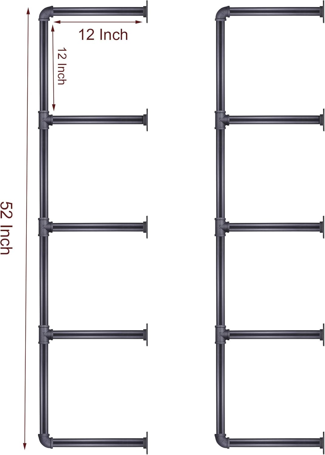 5 Tier Industrial Iron Pipe Wall Mount Bookshelf, 2 Pack 52 Inch C1871
