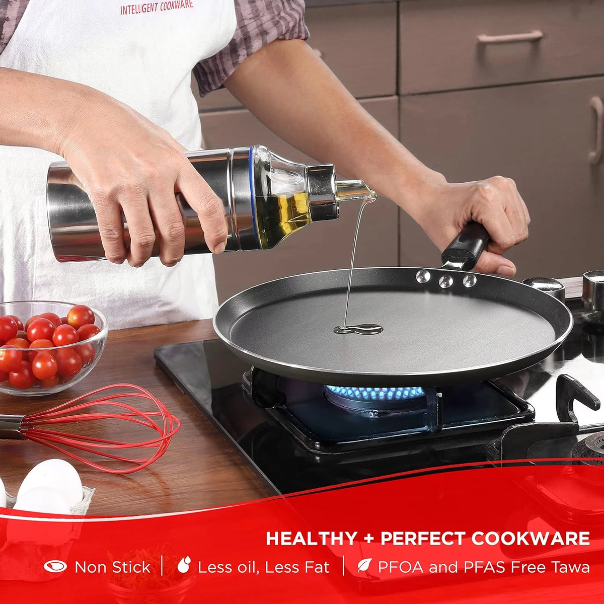 Non-Stick Flat Dosa Tawa/Griddle, 10", Black/Blue E40672