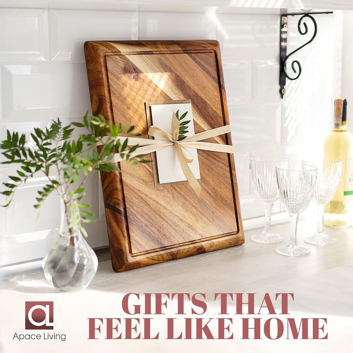 Large Acacia Wood Cutting Board with Stand and Juice Groove V8245