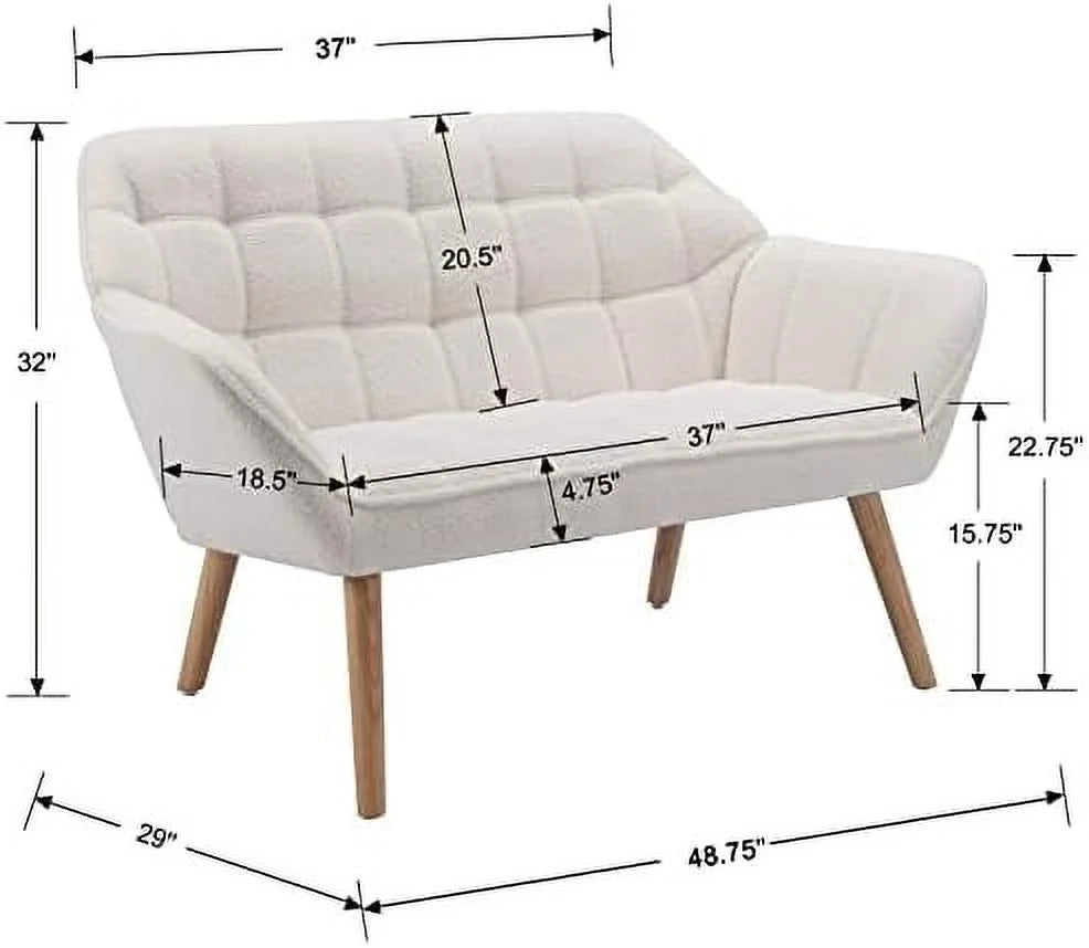White Upholstered Loveseat Sofa with Wood Legs H591607