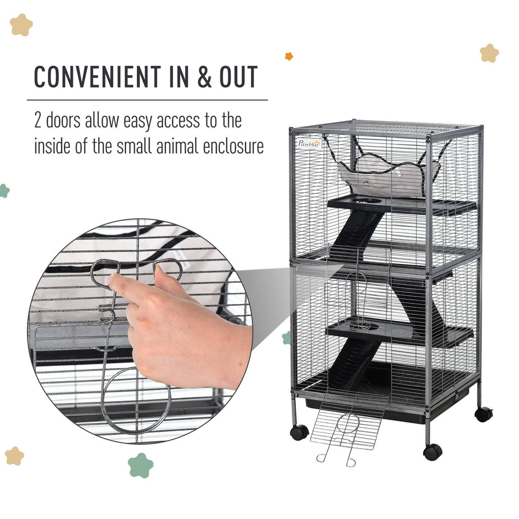 Rolling Small Animal Cage with 4 Platforms and Removable Tray Silver Grey J891