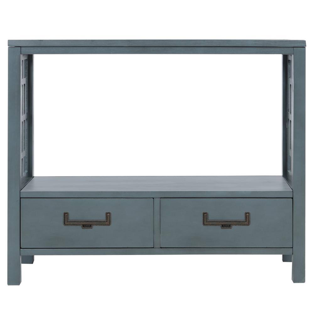 Antique Navy Wood Console Table with 2 Drawers G79798