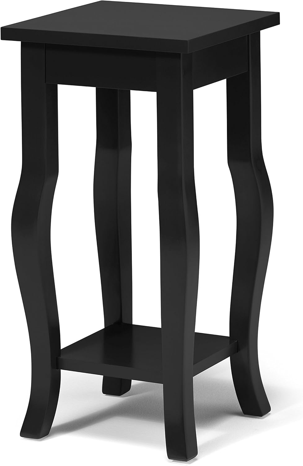 Black Wood Pedestal End Table with Display Shelf X7133