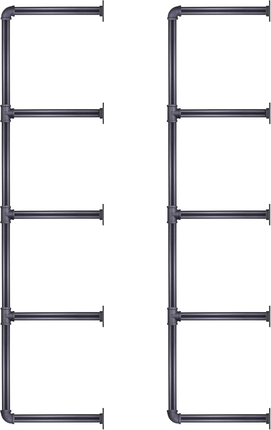 5 Tier Industrial Iron Pipe Wall Mount Bookshelf, 2 Pack 52 Inch C1871
