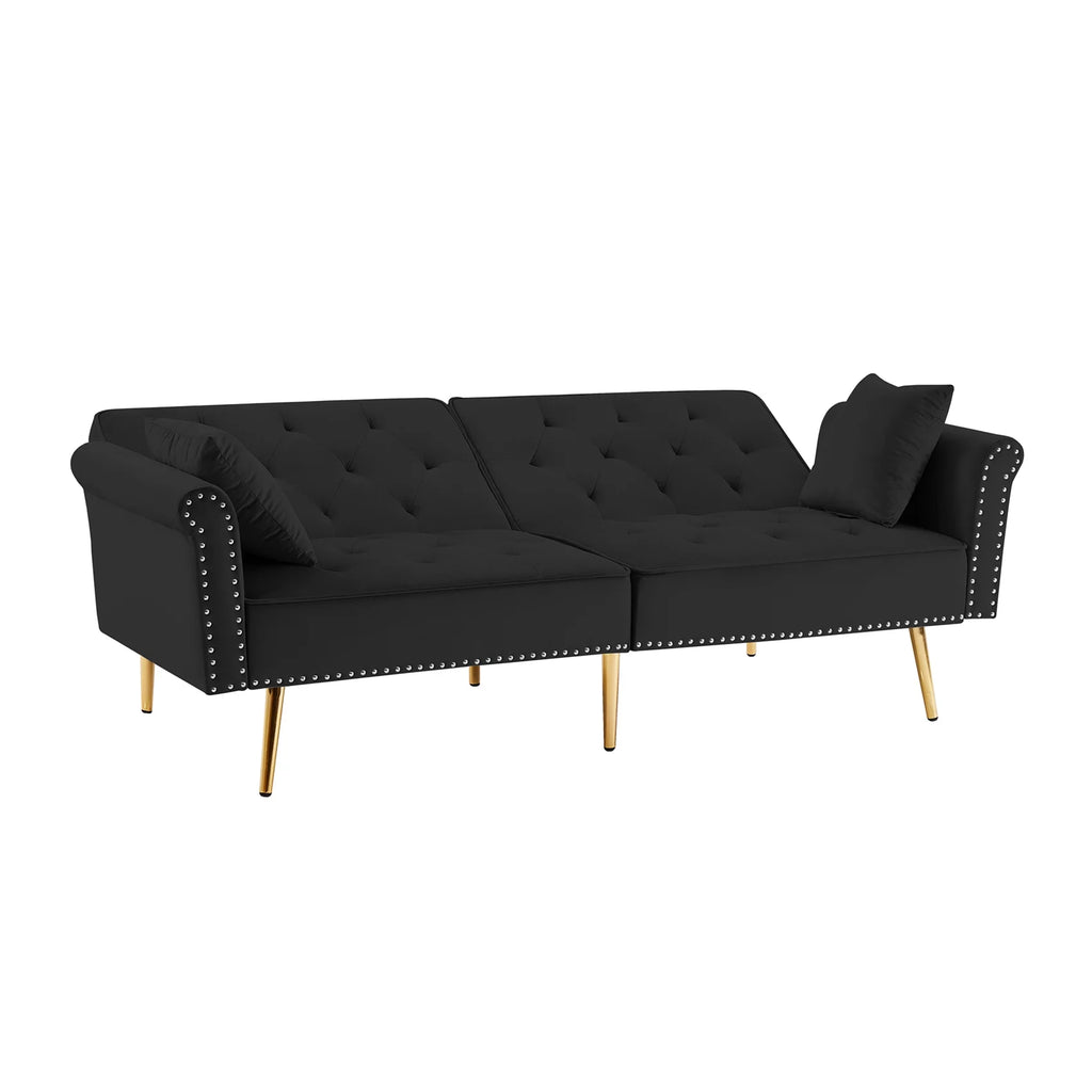 Black Velvet Tufted Futon Sofa Bed U663464