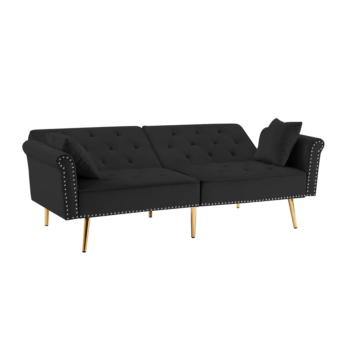 Black Velvet Tufted Futon Sofa Bed U663464