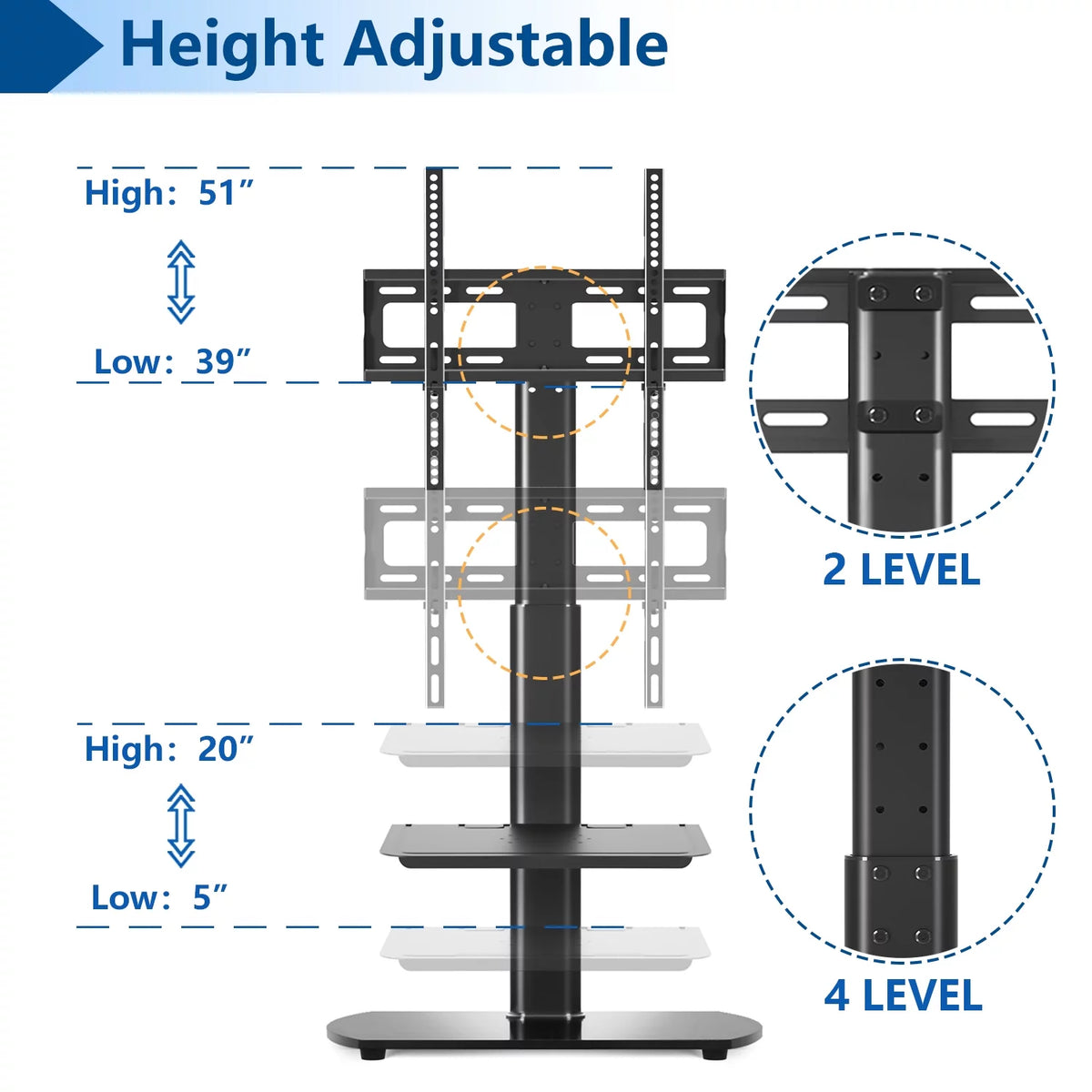Universal Floor TV Stand up to 65 inch Black O877