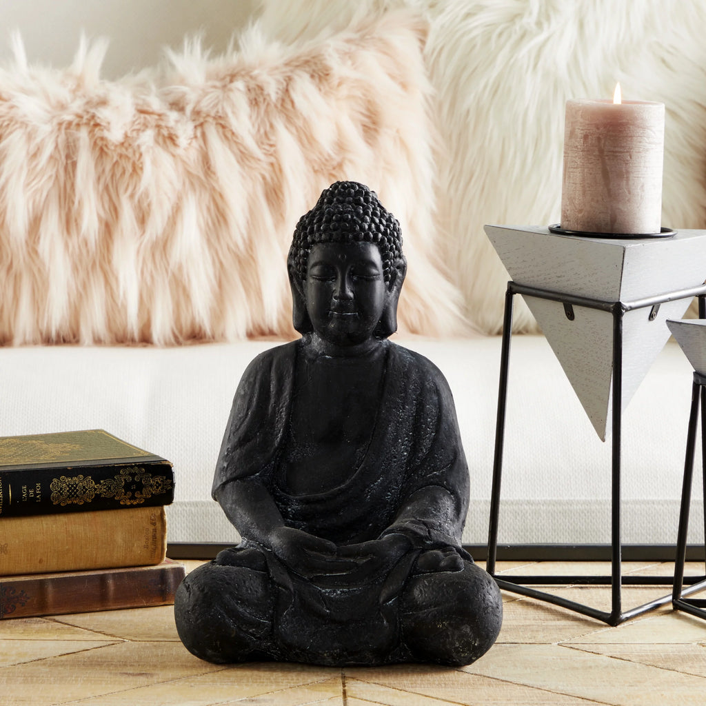 8" x 12" Gray Ceramic Meditating Buddha Sculpture G1753