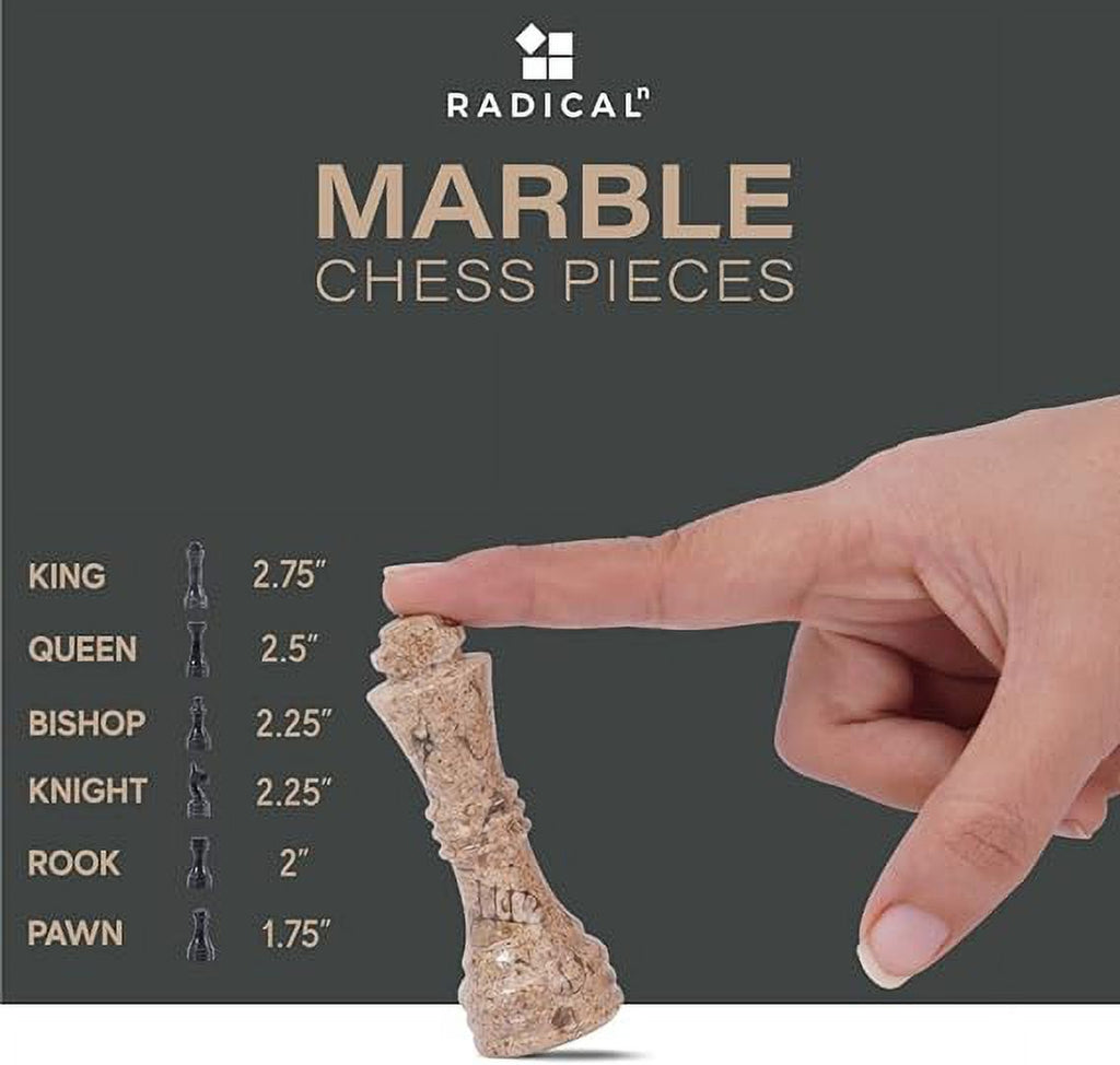 Marble Chess Set 12 Inches Black and Coral Handmade 1 Chess Board & 32 Chess Pieces Y8261