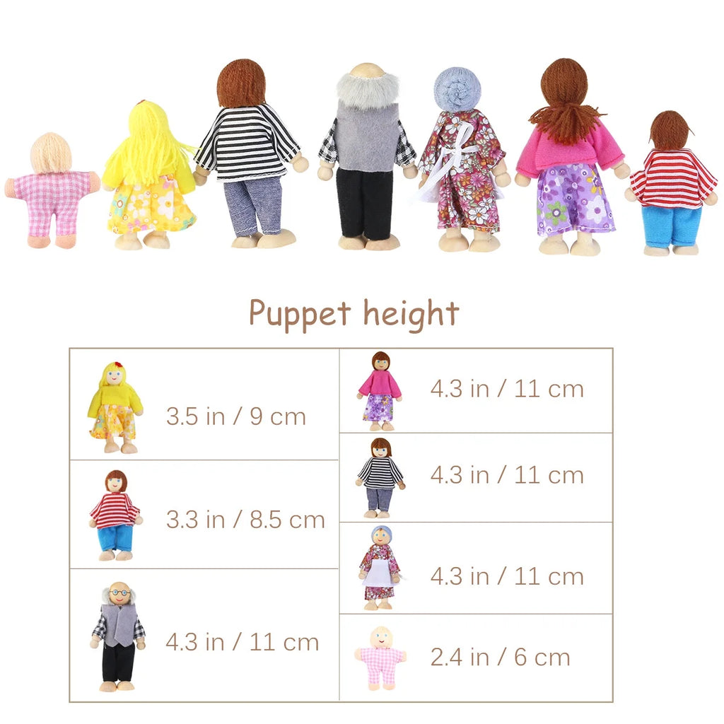 7 Pieces Wooden Dollhouse Family Mini People Figures X611129