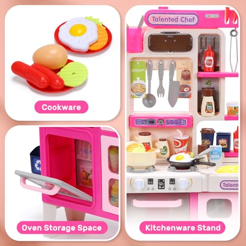Pink Kids Play Kitchen Set with Sound & Light V4978