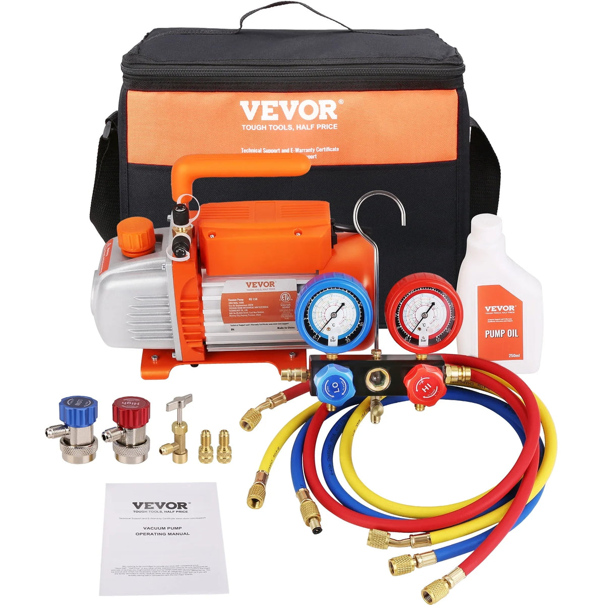 120V 1/5 HP 3.5 CFM HVAC Vacuum Pump with Gauge Set H701628