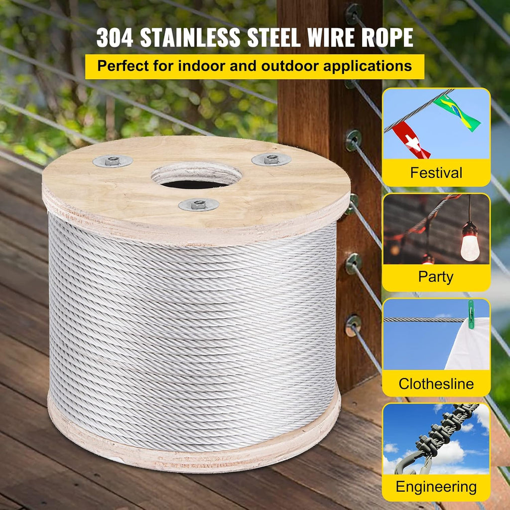 Stainless Steel Cable Railing 3/16"x 250ft, 304 Marine Grade, 7x19 Strands Construction O850