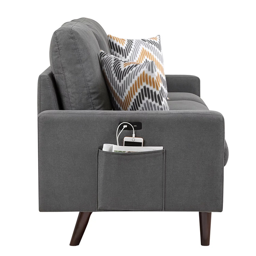Dark Gray Woven Fabric Loveseat with USB Charging Ports D36482
