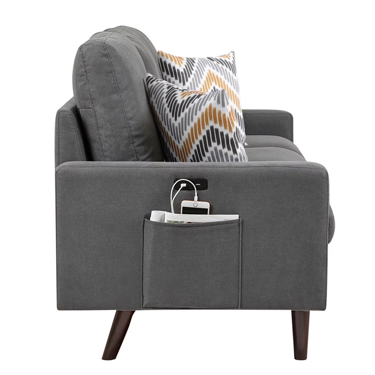 Dark Gray Woven Fabric Loveseat with USB Charging Ports D36482