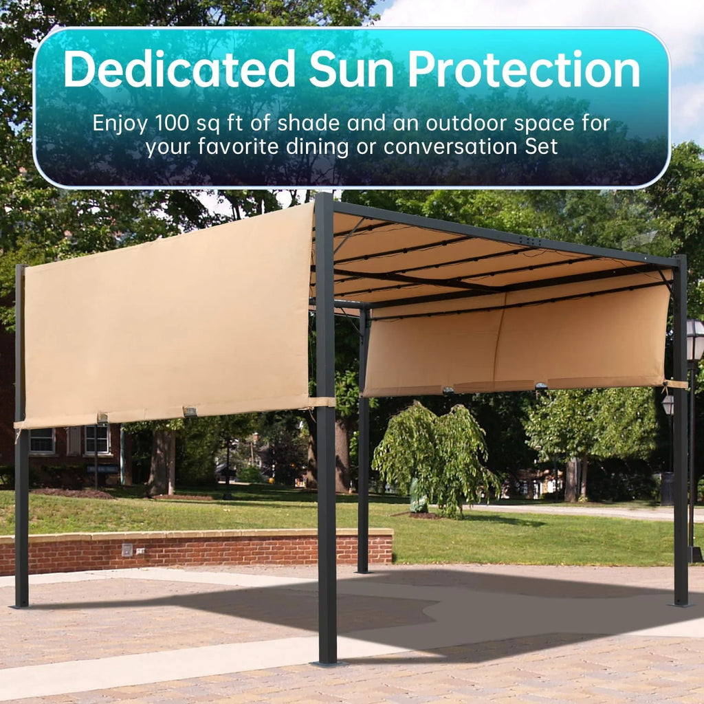 10x10 Retractable Steel Frame Pergola with Solar Powered Led Kit (Tan) R381