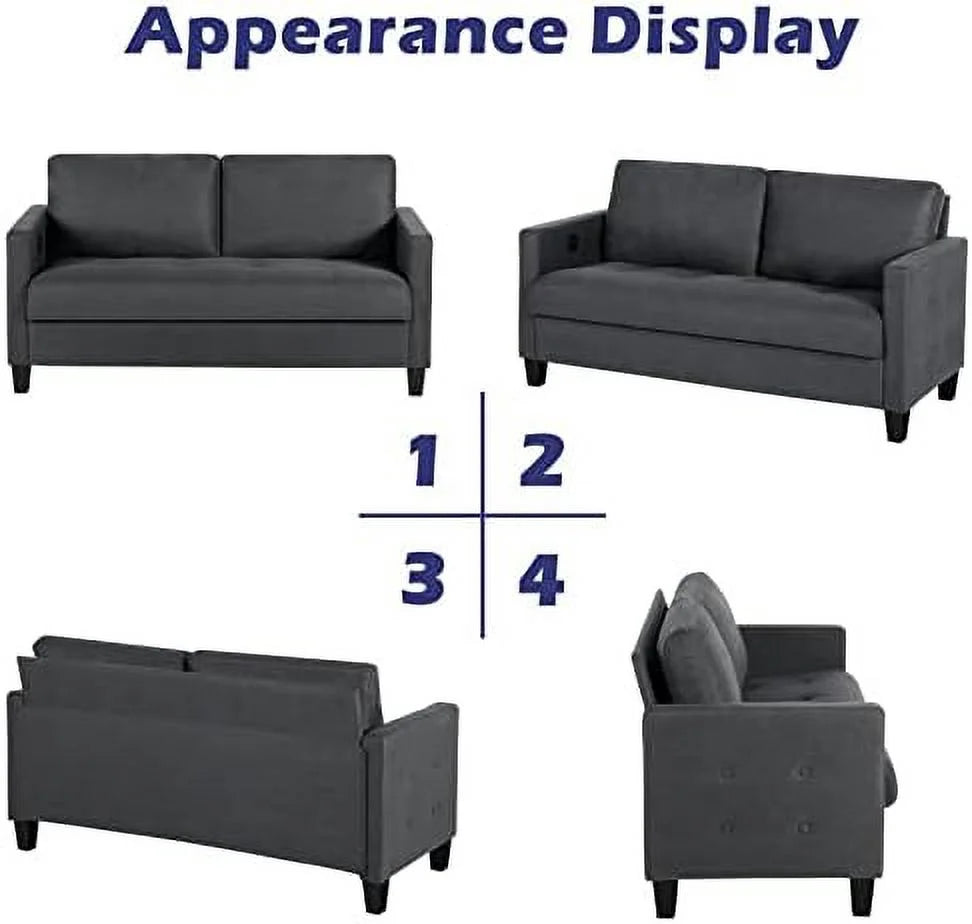 72" W Fabric 3 Seater Couch with 2 USB R307