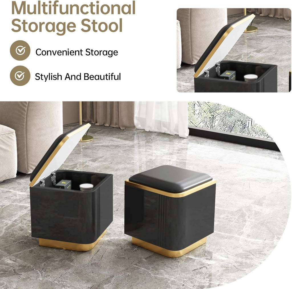 Black Lift Top Coffee Table with 4 Storage Stools F144